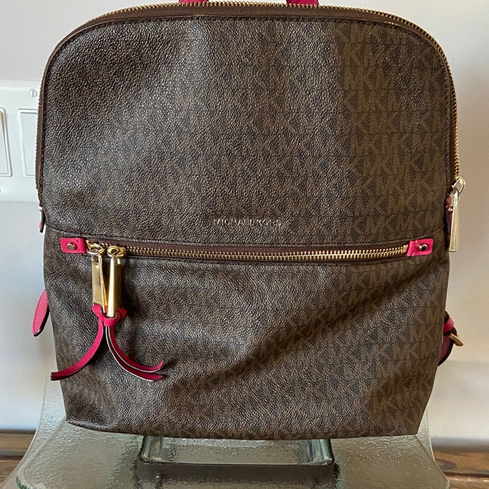 Michael Kors Brown and Pink Backpack